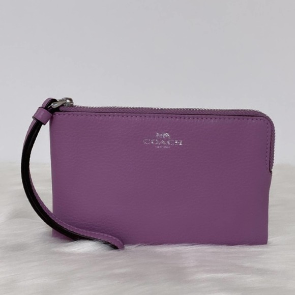 NWT💃Coach Corner Zip Wristlet/Refined Pebble Leather/ Violet - Picture 2 of 8